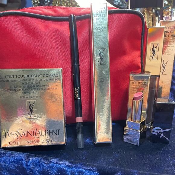 YSL Make 5 piece makeup Bundle Lipstick, pressed powder, lip liner and Mascara - Picture 1 of 8